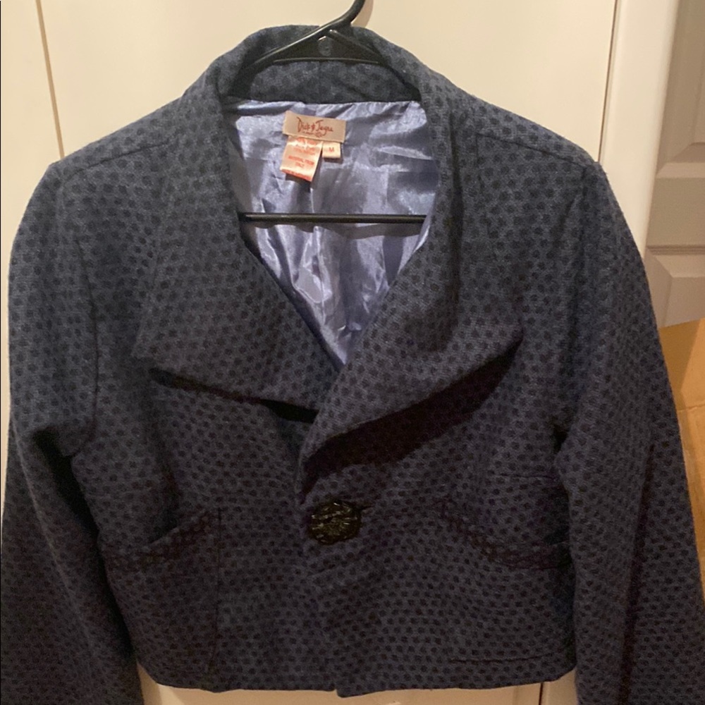 Blue Cropped Blazer with Notched Lapel